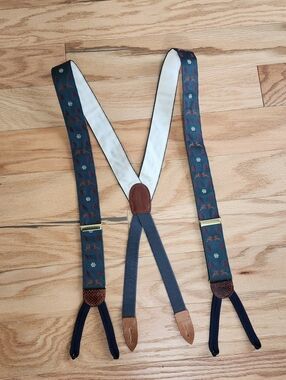 Cole Haan Christmas Suspenders Braces Lizard Trim Leather X Back Button Adj